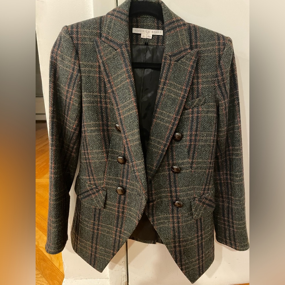 Veronica Beard Virgin Wool Plaid Print Blazer